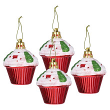 4Pcs Xmas Tree Pendant Red Cake Shape Hanging Christmas Decorations with Rope