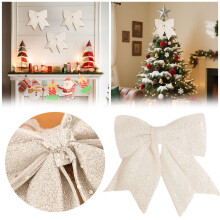 Glitter Christmas Bows for Tree, Gift Wrapping & Home Decor – White, 29x35cm