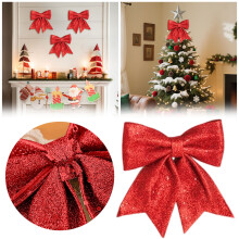 Glitter Christmas Bows for Tree, Gift Wrapping & Party Decor – Red, 17x20cm, Compatible with Holiday Themes