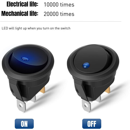 12V Blue Round Toggle LED Switch SPST 20A 12Pcs 2