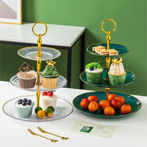 3-Tier Cake Stand Plastic Dessert Stand with Golden Handle 1