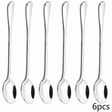 6PCS Long-handled spoon, thickened stainless steel coffee spoon, pointed stirring spoon, round-tipped spoon, ice spoon