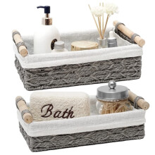 Storage Basket Wicker Baskets for Organizing Storage Bins for Countertop Toilet Paper Storage Basket for Toilet Tank Top (Set of 2,Grey)