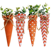 4-Piece Easter Carrot Hanging Ornaments Set, Orange Fabric Carrots with Artificial Green Leaves & Jute Rope Bow, Rustic Stuffed Pendant Decor,orange