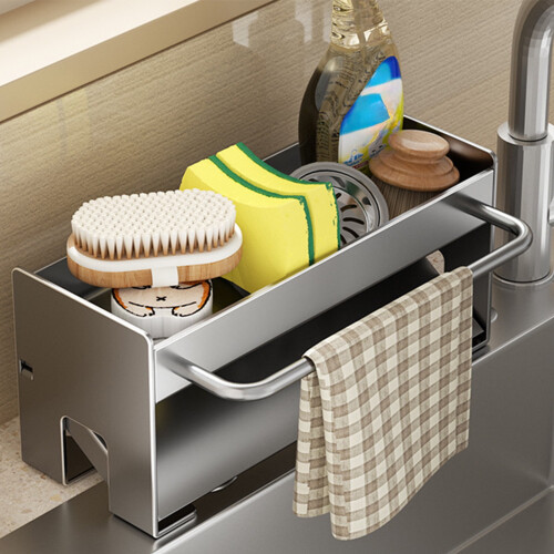 Utensil Holder, Compact Kitchen Sink Drying Rack - Durable and Stylish Solution, Self-Draining Tray Design, with Rag Rack 1