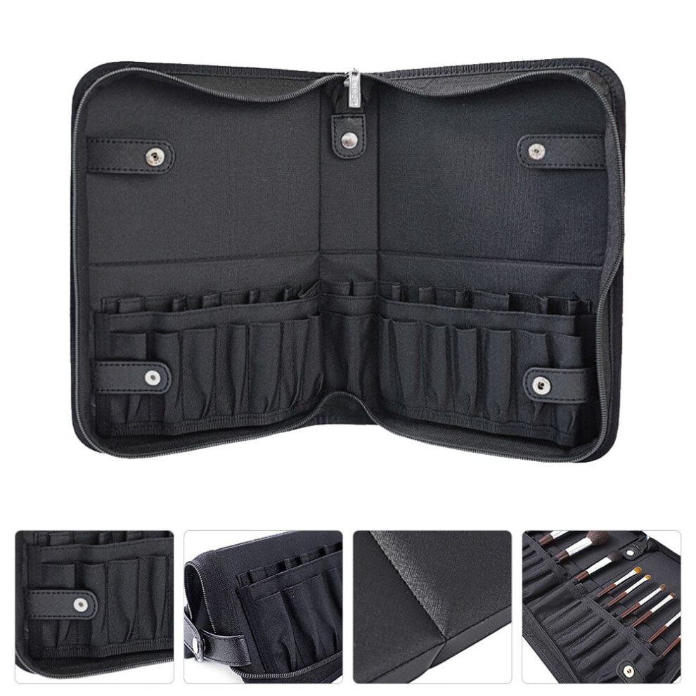 Black Makeup Brush Holder Case With 180 Degree Opening For Travel And Cosmetic Brush Storage