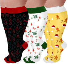 3 Pairs Christmas Wide Calf Compression Socks for Men and Women Knee Length Support Stockings for Nurses Travel Sports