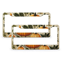 2PCS Pumpkin-Themed Aluminum License Plate Frames – Rustic Thanksgiving Auto Accessories, Compatible with USA/Canada Vehicles