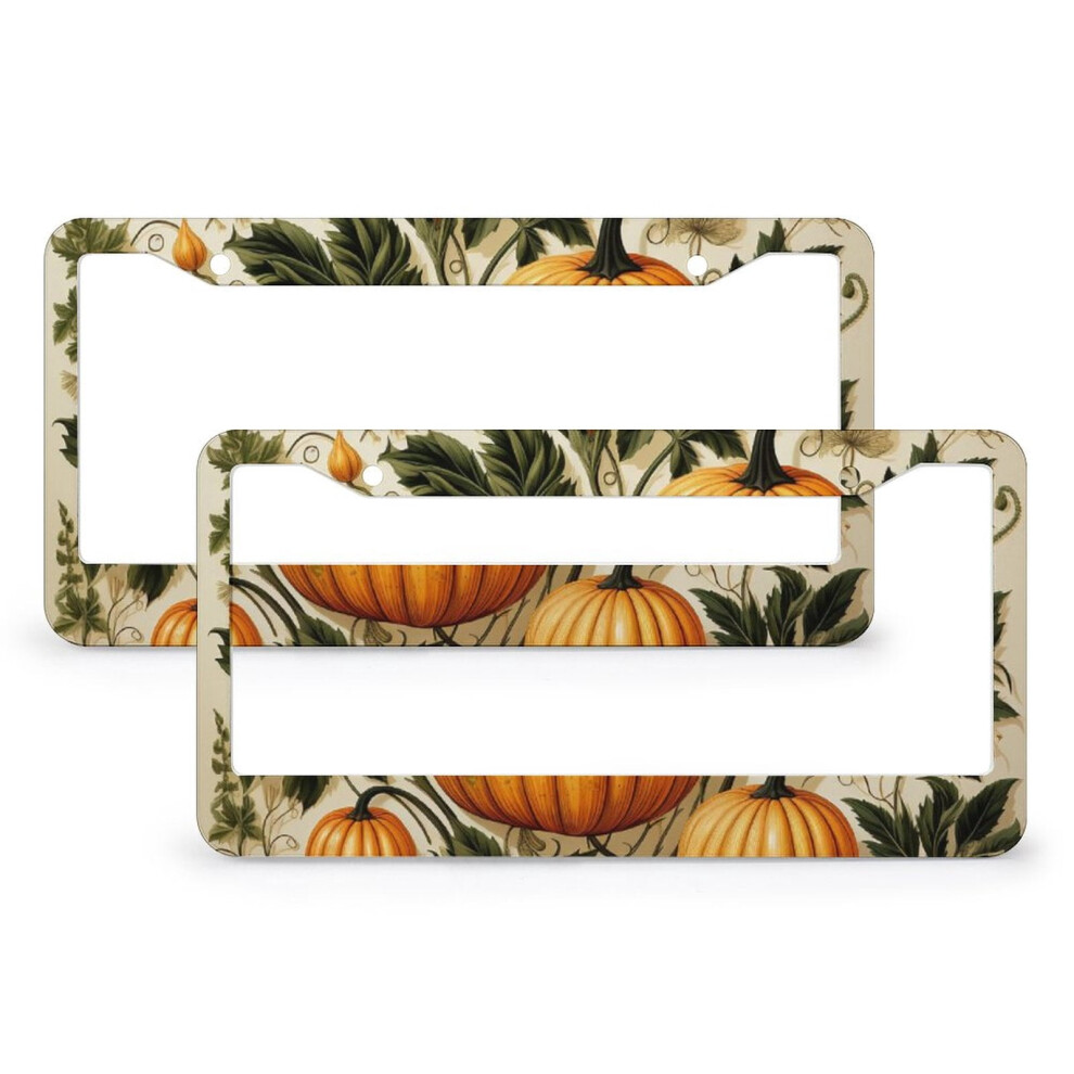 2Pcs Pumpkin-Themed Aluminum License Plate Frames Â Rustic Thanksgiving Auto Accessories, Compatible With Usa/Canada Vehicles 9401284798743