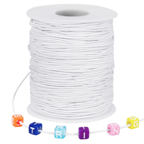 Hvit elastisk perlesnor 1 mm x 100 m