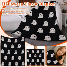 Halloween Flannel Blanket Throw, Cute Ghost Black Soft Fuzzy Plush Cozy Fleece Blankets for Couch Sofa Bed Lounging, 28x40in
