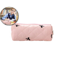 Cotton Quilted Makeup Bag, Floral Cotton Cosmetic Bag, Toiletry Travel Organizer Bag for Women(Red)