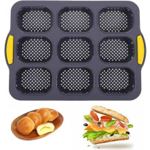 Mini French Bread Baking Pan, 9-Cavity Silicone Loaf Mold, Nonstick & Heat Resistant, Compatible with Standard Ovens