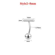 925 ezüst köldökpiercing, 14g/16g, CZ, súlyzó alakú, 2-8mm-es ékszer