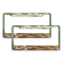 Elderly Woman with Coffee License Plate Cover Set – 2pcs, 12x6", Aluminum, Compatible with Most Cars