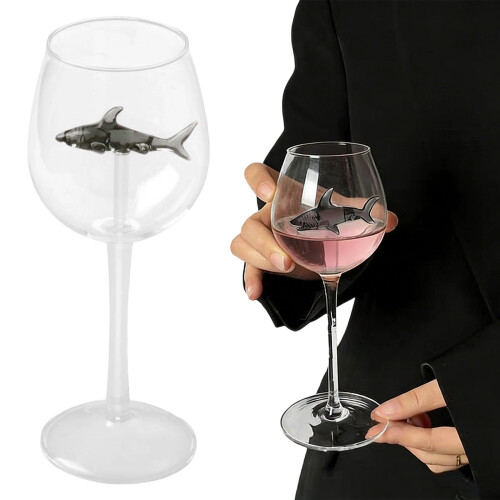 Ποτήρια κρασιού Shark με εσωτερικό 3D Shark, 300ml, αστείο κουτί με πρωτότυπα ποτήρια – 1