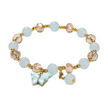 Jade Crystal Lucky Bracelet for Women – Chinese Style, Dainty Beaded, Blue, One Size, Compatible with Christmas Gifting