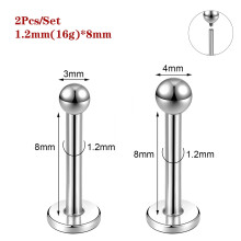 2Pcs Stainless Steel Labret Lip Ring Helix Earring Lip Piercing Jewelry 6/8/10mm-1.2mm(16g)*8mm