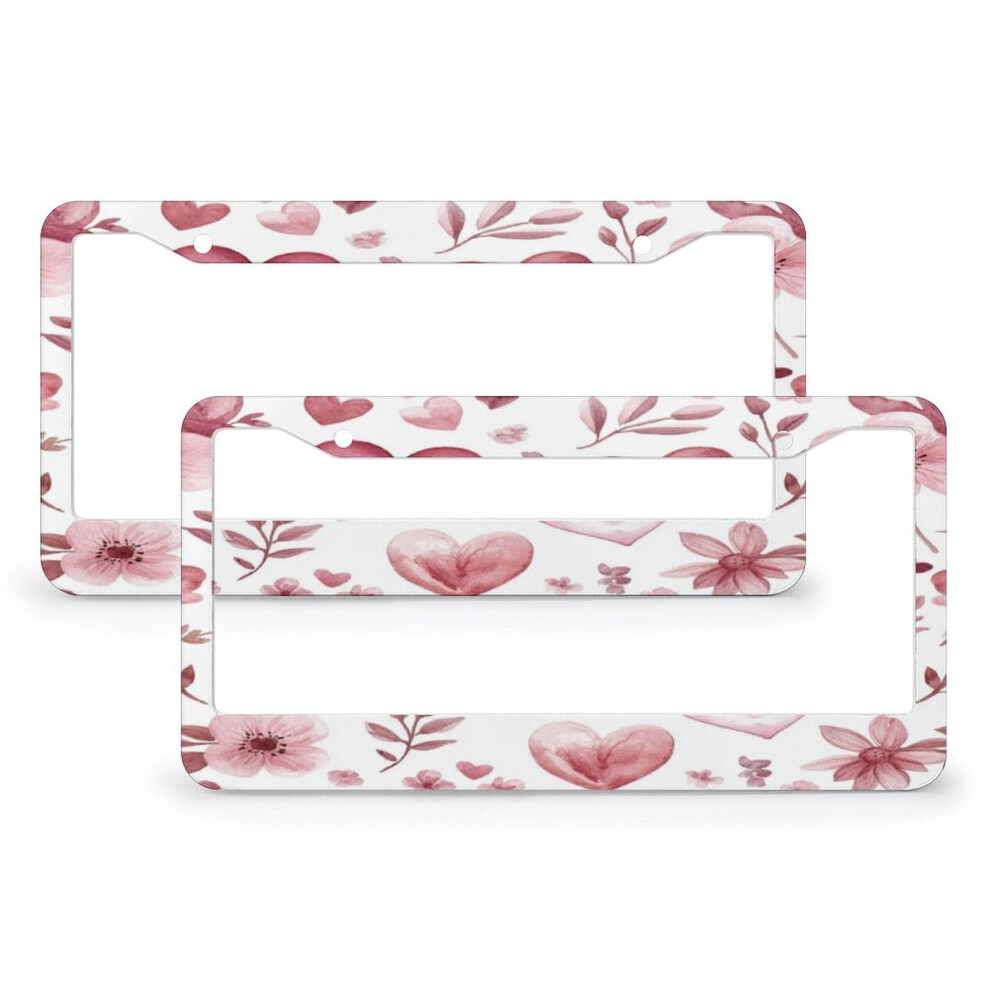 Watercolor Hearts & Flowers License Plate Cover Frame Set Â 2 Pcs, Compatible With Standard Front Plates 9401284799658