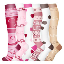 Compression Socks for Women Circulation Knee High 6 Pairs for Nurses, Running, Travel, Athletic，L/XL-Style 3