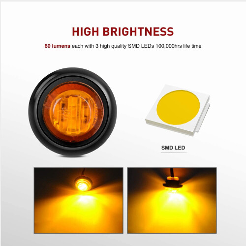 10 τεμάχια 3/4" στρογγυλό φως LED με διάκενο μπροστά και πίσω, ενδεικτικό φως 2