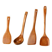 4-delige houten keukengereiset, handgemaakte houten keukengereiset voor antiaanbakpannen, acaciahouten kookgerei, sleuflepel, platte spatels.