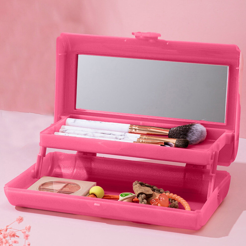 Pink Shaoxinwan Makeup Box With Mirror, 2-Layer Folding Cosmetic Bag For Travel Â Compact & Portable (Hot )