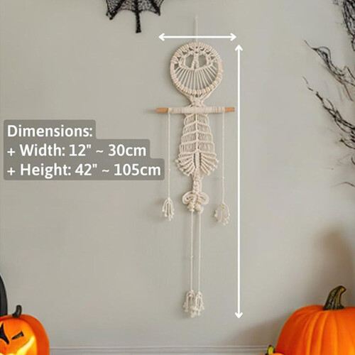 Boho macrame wall hanging white skull tapestry 42 inch 2