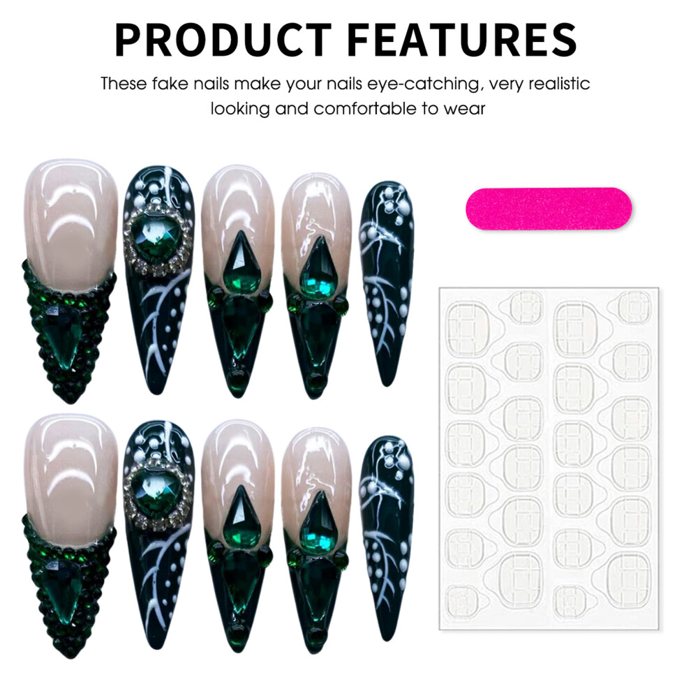 Dachuang Beauty Black (Xs) French Tip Fake Nails - & Nude, Long & Durable