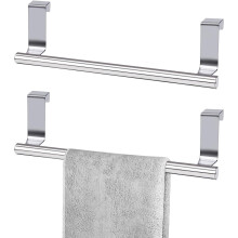 Stainless Steel Cabinet Door Towel Bar, Over-Door Dish Towel Rack for Kitchen & Bathroom, 2-Pack (Small)