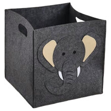 Elephant Cartoon Shape Felt Storage Box Dark Grey 13.8x13.8x13.8in Closet Storage Organizer 1Set