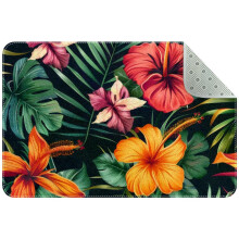 Small Washable Kitchen Rug with Exotic Flowers & Palm Leaves – Non-Slip Indoor Door Mat for Entryway, Bathroom, Bedroom