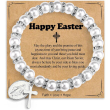 Pearl Cross Charm Bracelet, Baptism First Communion Easter Confirmation Gifts, Catholic Religious Christian Jewelry for Goddaughter