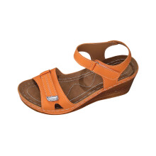 Πορτοκαλί γυναικεία σανδάλια θαλάσσης, τακούνια πλατφόρμας, fishstooth, ρυθμιζόμενο