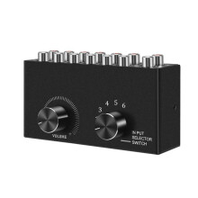 Switcher Audio Stereo 6 in 1 Out L / R con Pulsante Mute Interruttore Audio Stereo RCA Portatile Splitter Audio