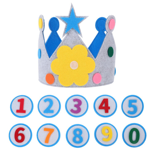 Felt Birthday Crown Hat for Toddlers with Interchangeable