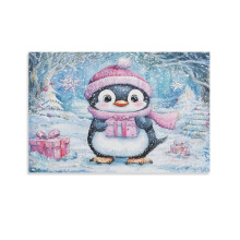Happy Penguin Canvas Print 20x30inch – Cute Scarf Penguin Christmas Art for Living Room & Bathroom, Compatible with Modern Home Decor