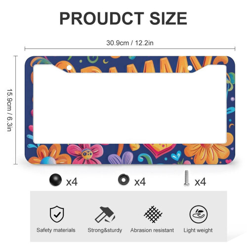 Retro Floral License Plate Covers 2 Pack Metal Frame 2
