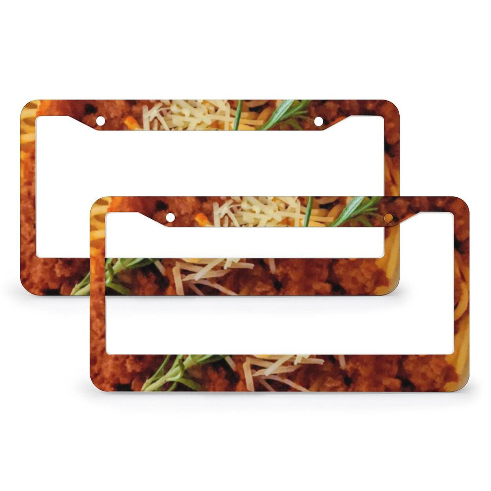 2 Pcs Set Spaghetti License Plate Frame Fantasy Delicious Food Auto Car Accessories Tag Aluminum Metal 2 Hole Fits All Car 9401284802310