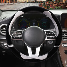 Furry Cute Steering Wheel Cover, Soft Fluffy Short Plush, Non-Slip & Cold/Sweat-Proof, Universal 15", Black/Gray