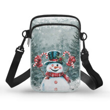 Weihnachts-Schneemann-Umhängetasche mit 2 Reißverschlüssen, verstellbarem Riemen, Polyester – ideal für die Weihnachtsreise