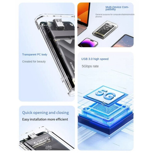 ORICO Adattatore Esterno Trasparente Custodia SSD MSATA A USB 5 Gbps 2