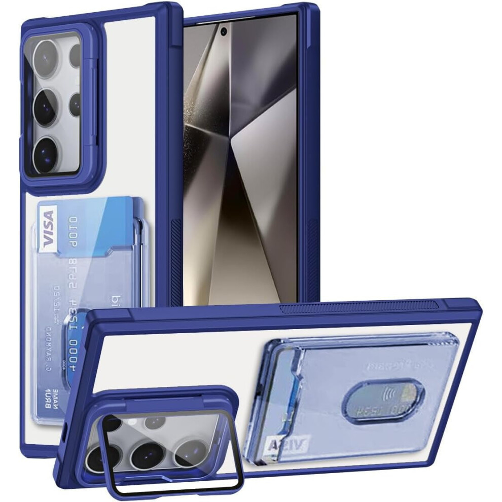 Military Grade Drop Wallet Case For Galaxy A05 Â Slim, Shockproof, Transparent With Lens Kickstand & Card Holder (Blue) Blue 9426043874636