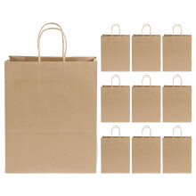 Sacs cadeaux en papier kraft brun, lot de 10, avec poignées - Brun clair (21 cm x 15 cm x 8 cm)