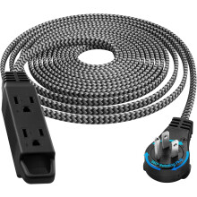 20FT 360 Rotating Flat Plug Extension Cord with 3 Outlets, Braided Black, Indoor Use, ETL Listed, Compatible with US Outlets