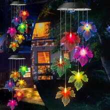 Color-Changing Solar Maple Leaf Wind Chimes with LED Lights, Waterproof for Garden, Patio, Party – Compatible with Outdoor Use