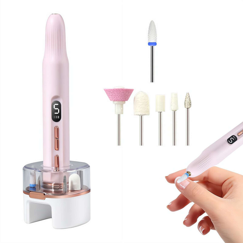 Portable Electric Nail Drill Kit, Rechargeable Manicure Pedicure Kit with 6 Drill Bits for Acrylic Nails & Gel Polish Removal, Salon and Home