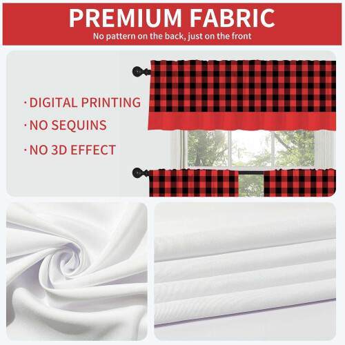 Buffalo Check Curtain Set Black Red Plaid 3 pcs 2