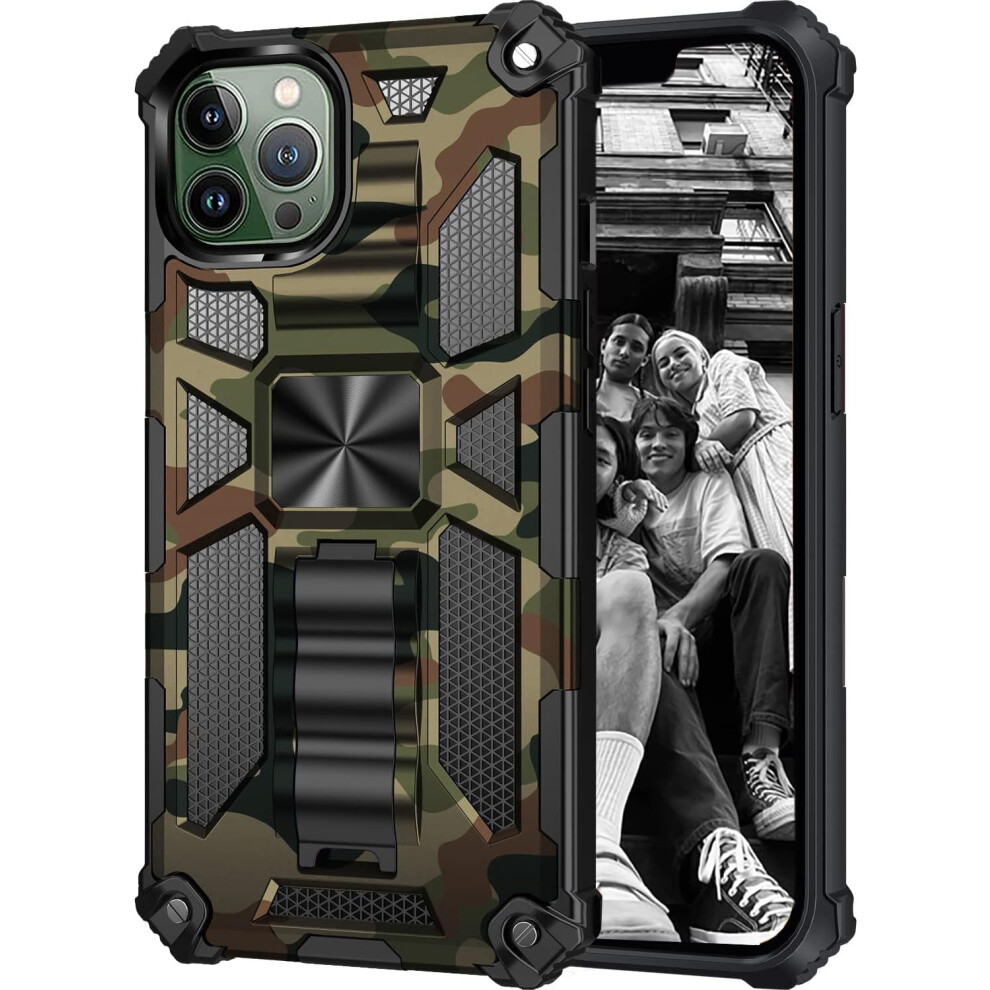 Military Grade Shockproof Case With Kickstand For Compatible With Iphone 13 Pro Max – Camo Army Green 9426043945657