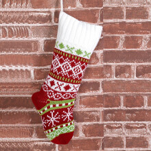 Knitted Christmas Stocking Gift Bag – Cable Knit Xmas Tree Ornament, Candy Stocking, Compatible with Standard Tree Hooks